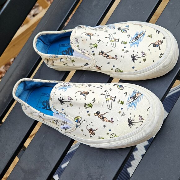 Vans Shoes - Vans "Off The Wall" Slip-ons - Surfer design - Blue Ultracush insole RARE?  Wm 7